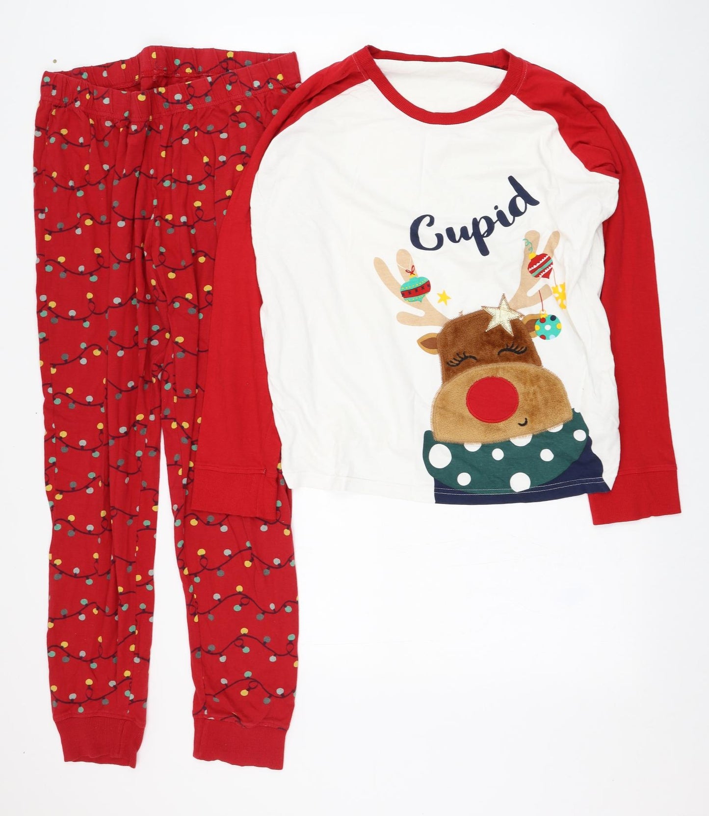 Dunnes Stores Womens Red Solid Cotton Top Pyjama Set Size 12   - Christmas, Cupid