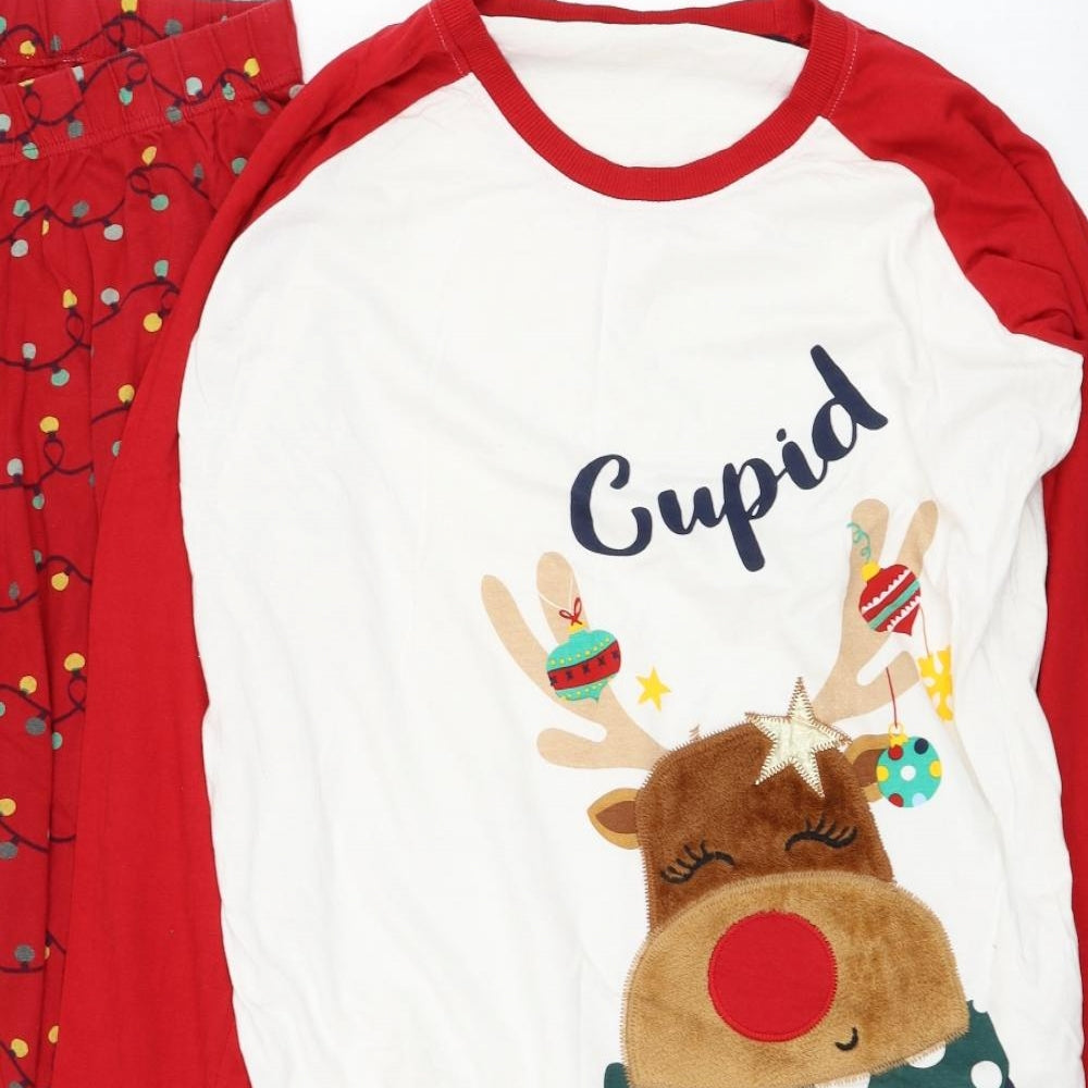 Dunnes Stores Womens Red Solid Cotton Top Pyjama Set Size 12   - Christmas, Cupid