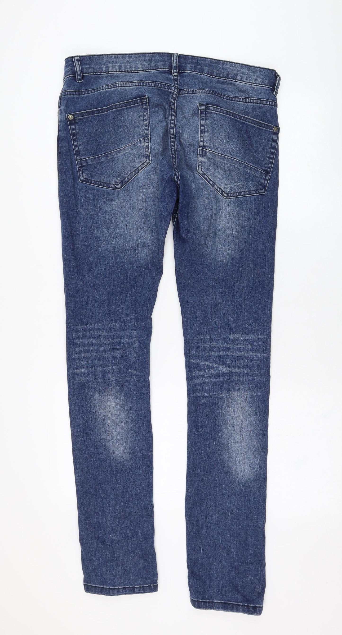 Brave Soul Mens Blue  Cotton Skinny Jeans Size 32 in L32 in Regular Zip
