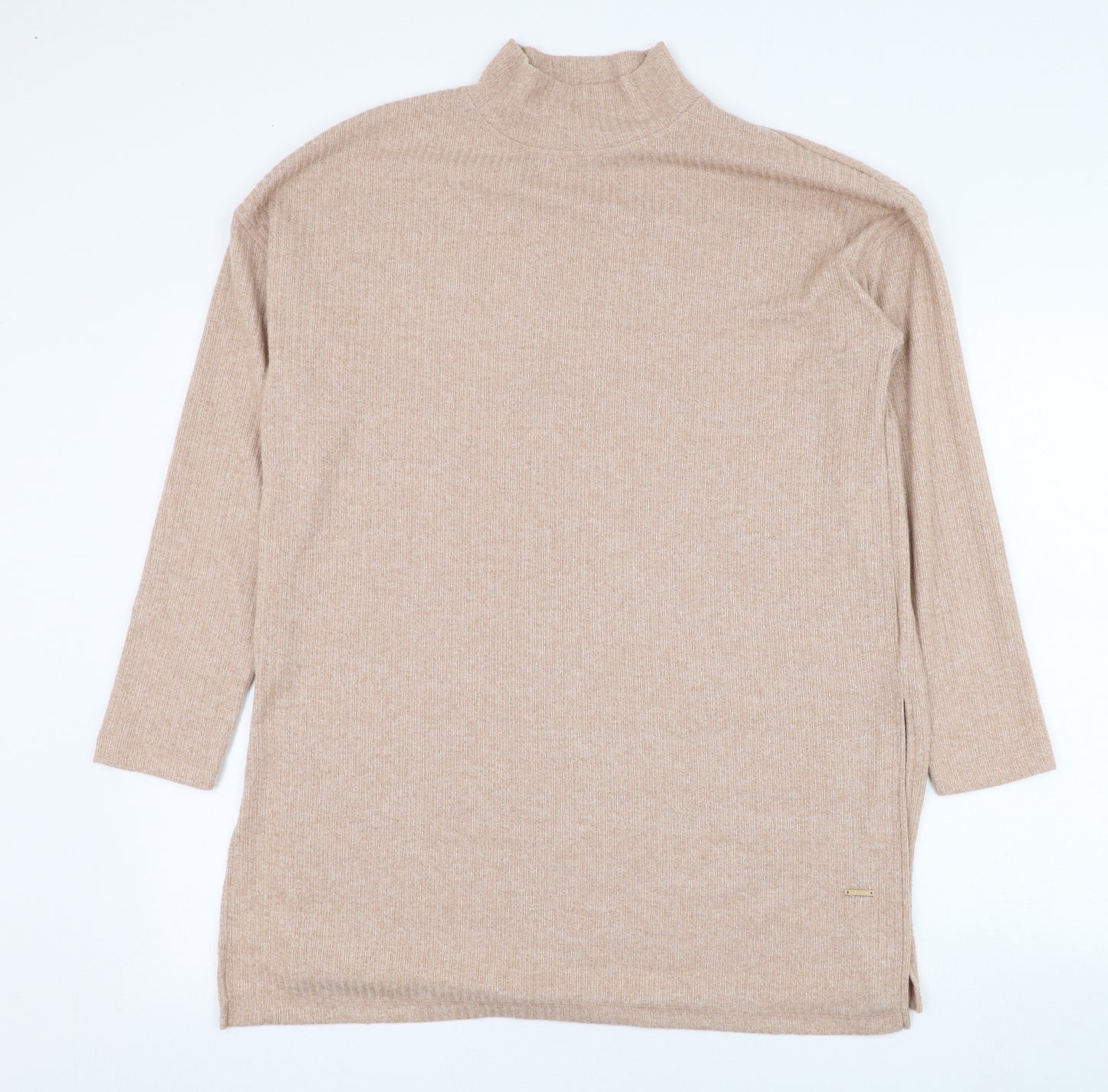 Dunnes Stores Womens Brown Mock Neck  Polyester Pullover Jumper Size 12