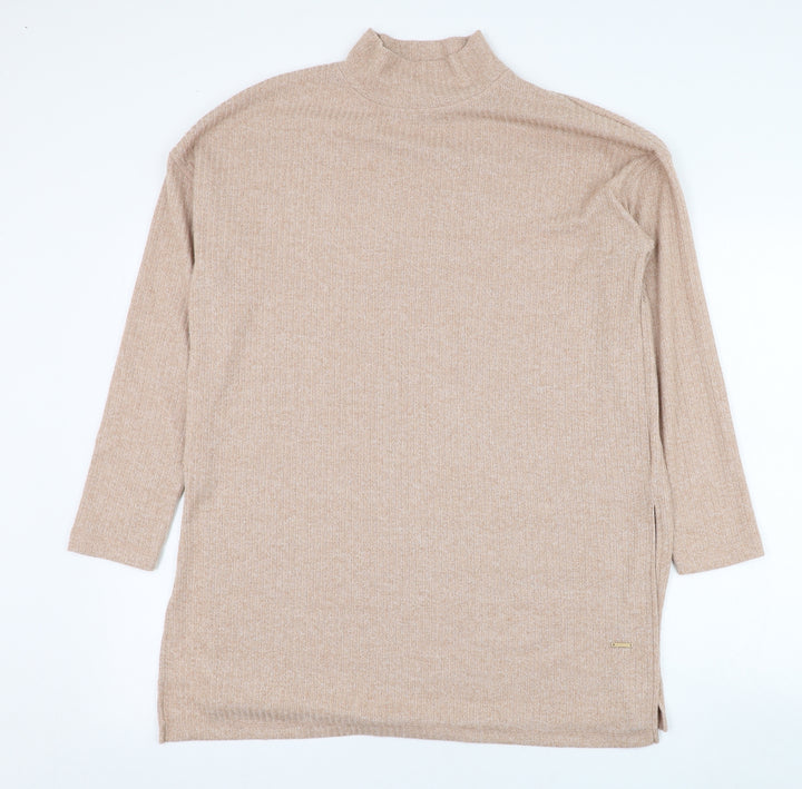 Dunnes Stores Womens Brown Mock Neck  Polyester Pullover Jumper Size 12
