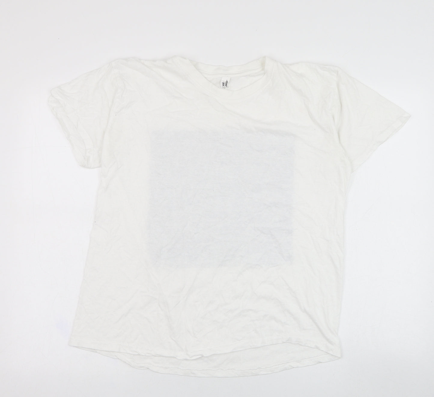 Casual Classics Mens White  Cotton  T-Shirt Size L Round Neck  - Cat