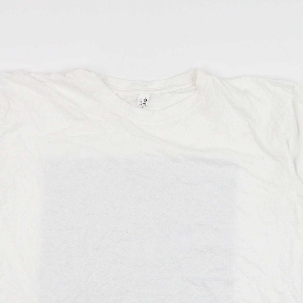 Casual Classics Mens White  Cotton  T-Shirt Size L Round Neck  - Cat