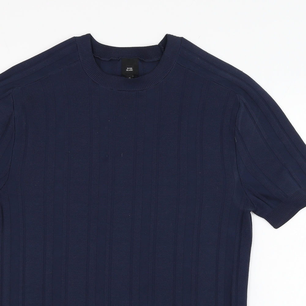 River Island Mens Blue  Polyester  T-Shirt Size M Round Neck