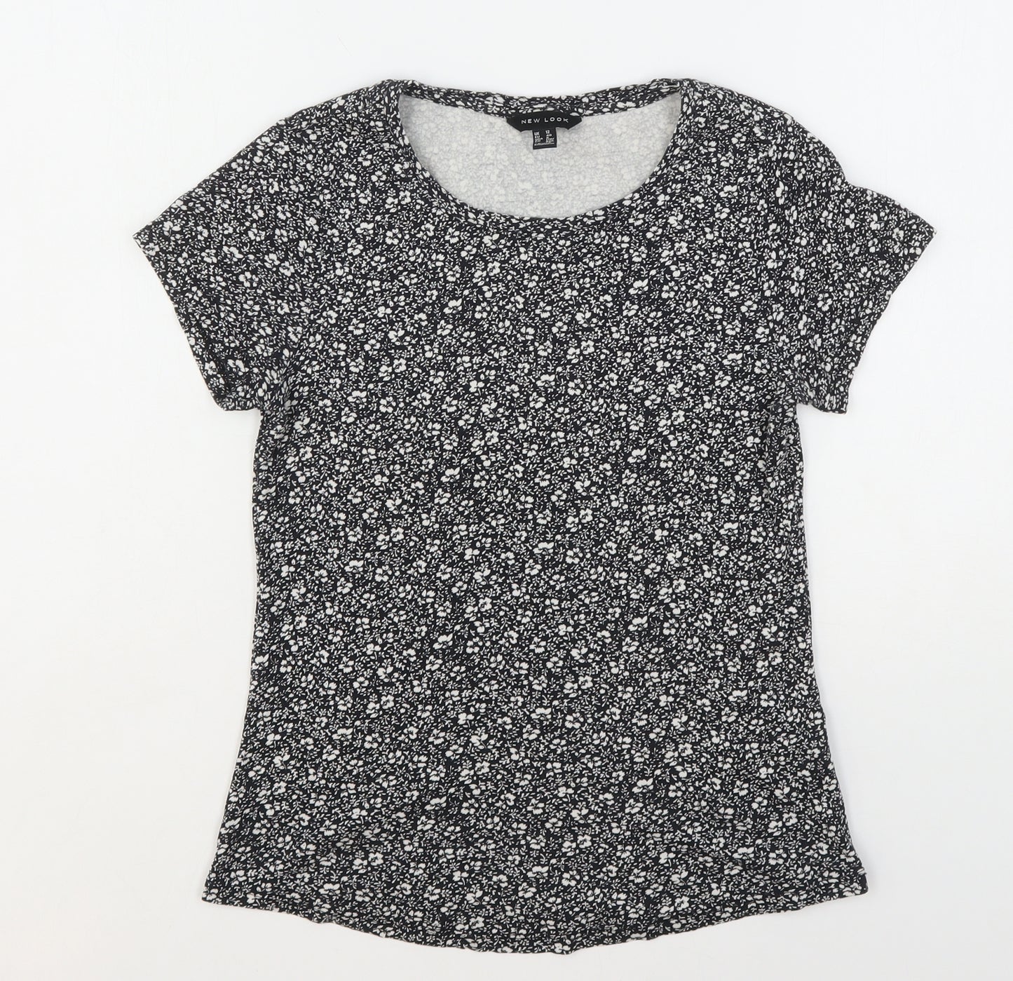 New Look Womens Multicoloured Floral Cotton Basic T-Shirt Size 12 Round Neck