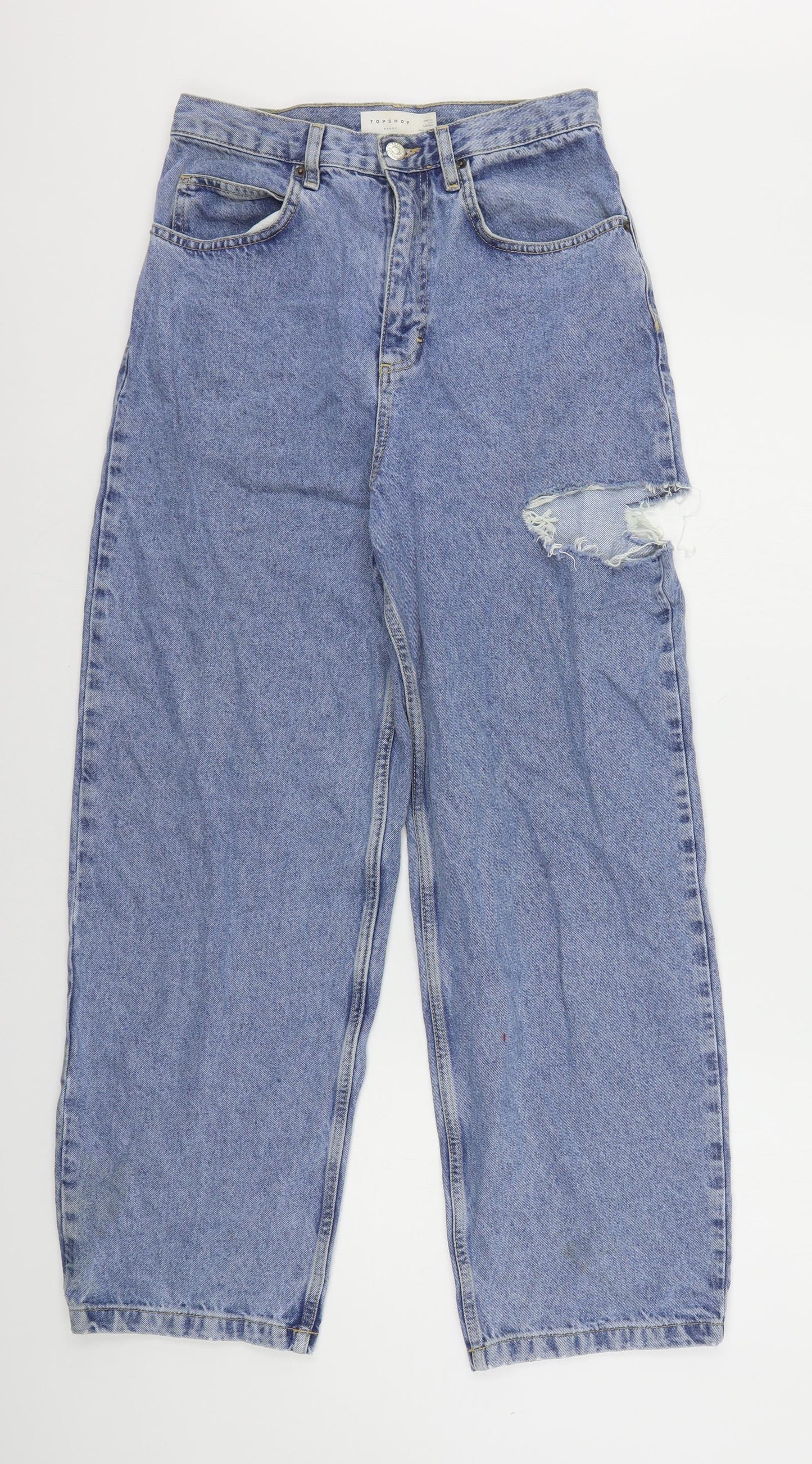 Topshop Womens Blue  Cotton Mom Jeans Size 28 in L30 in Regular Button