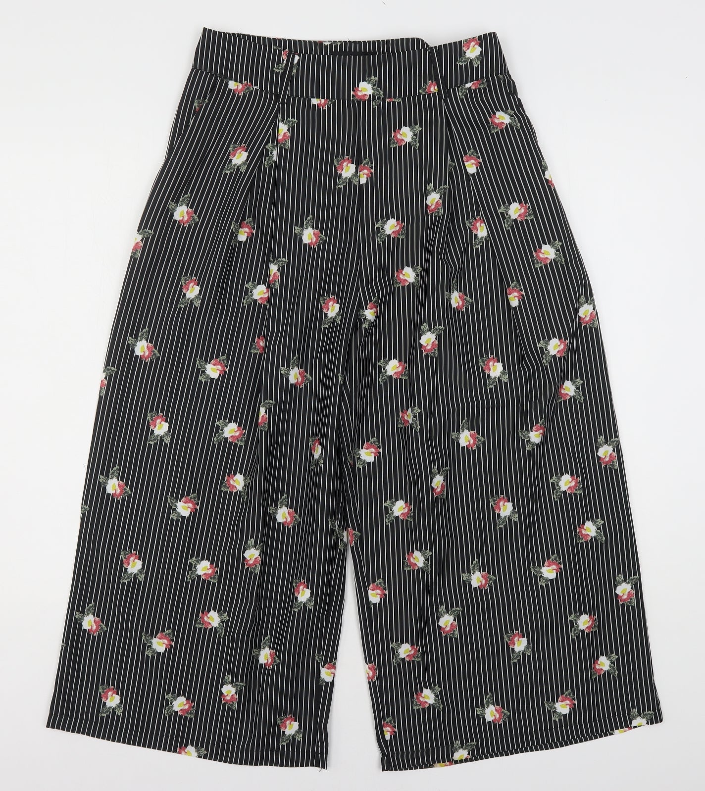 Missi London Womens Multicoloured Striped Polyester Cropped Trousers Size 12 L22 in Regular