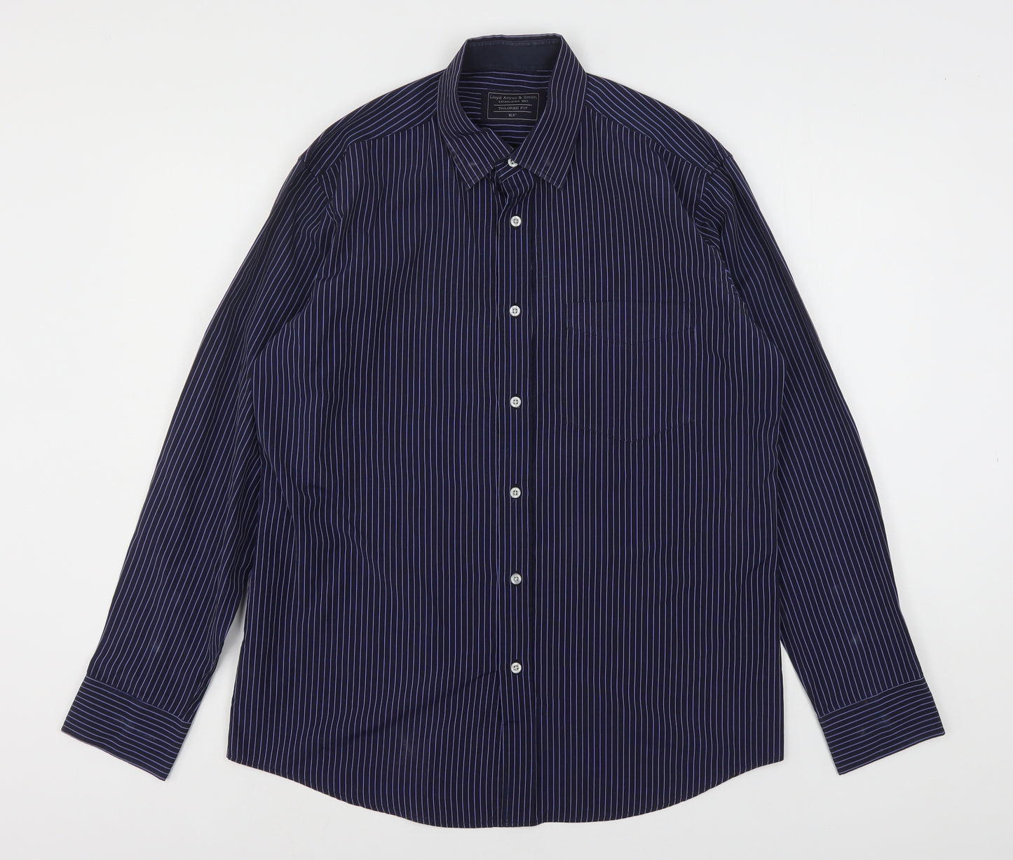 Lloyd Attree & Smith Mens Blue Striped Polyester  Dress Shirt Size 16.5 Collared