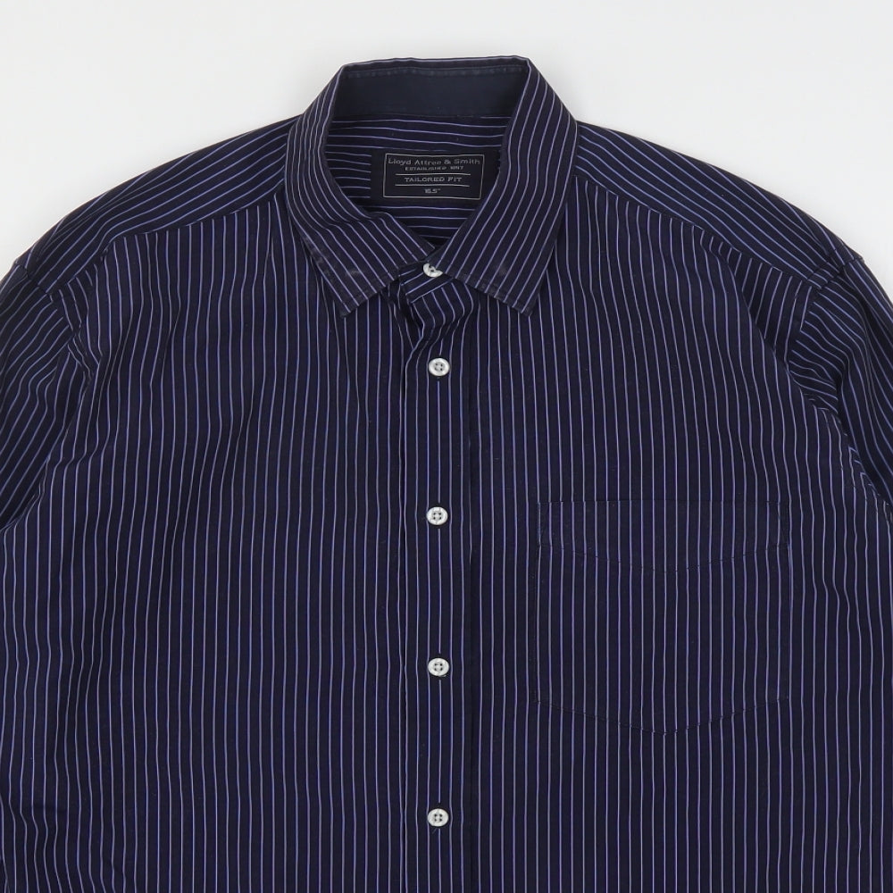 Lloyd Attree & Smith Mens Blue Striped Polyester  Dress Shirt Size 16.5 Collared