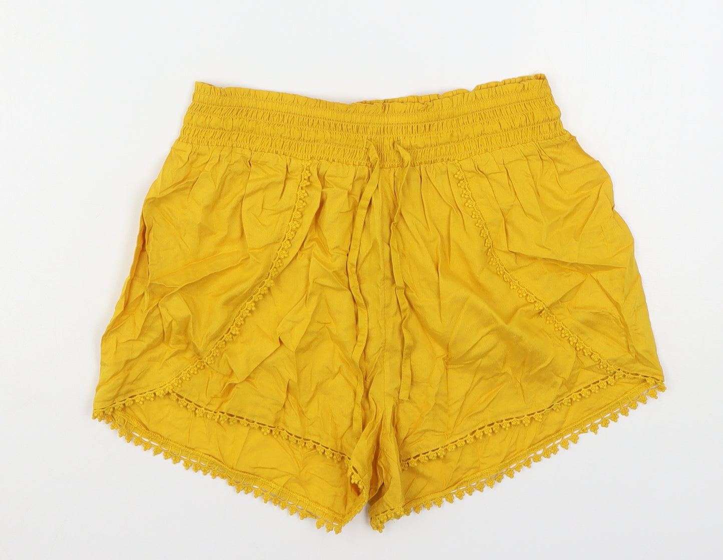 Primark Womens Yellow  Viscose Mom Shorts Size 10 L3 in Regular Drawstring