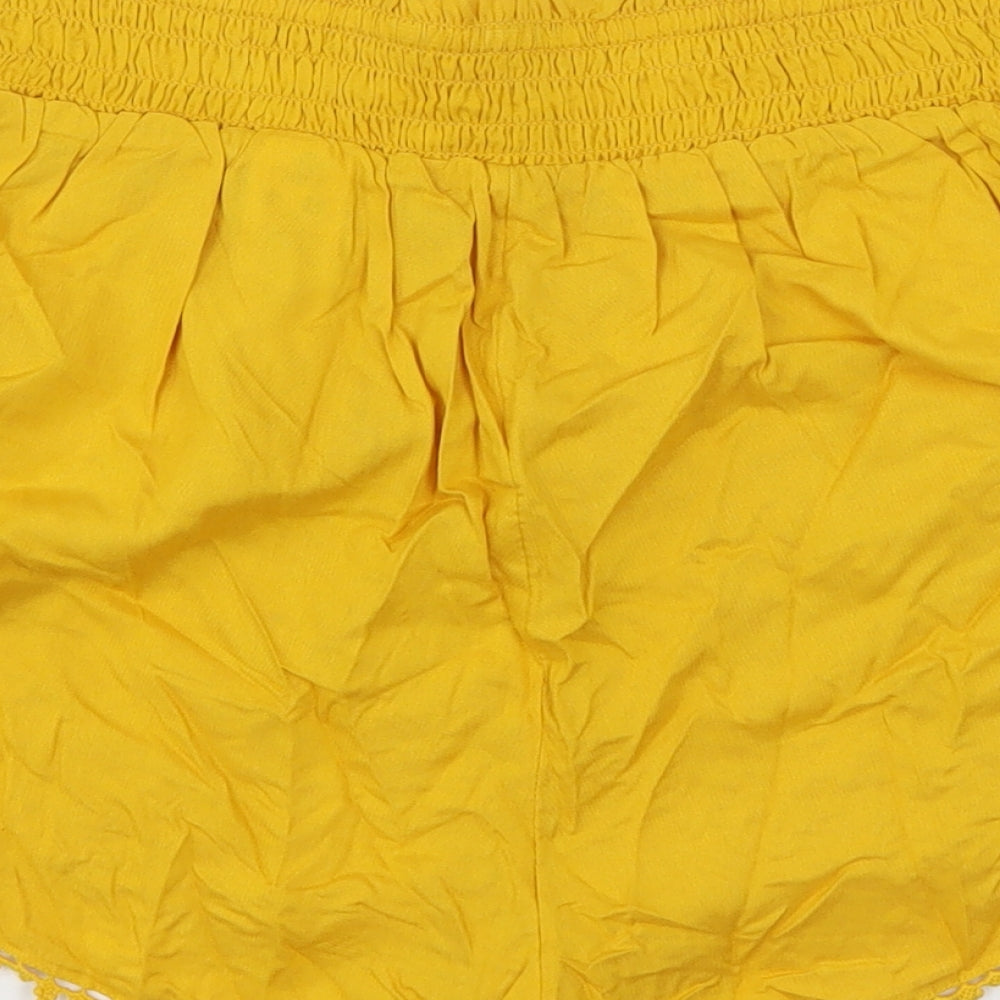 Primark Womens Yellow  Viscose Mom Shorts Size 10 L3 in Regular Drawstring