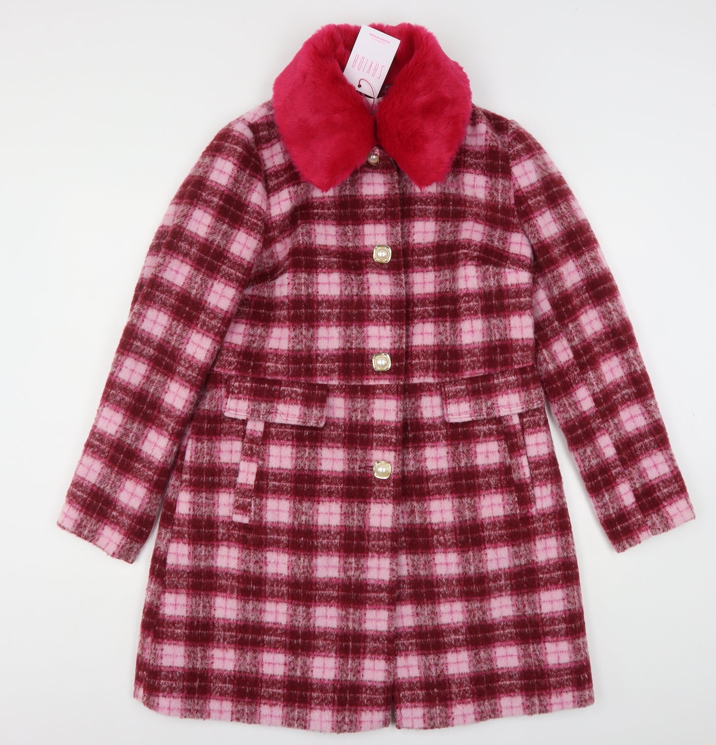 Savida Womens Pink Plaid  Overcoat Coat Size M  Button