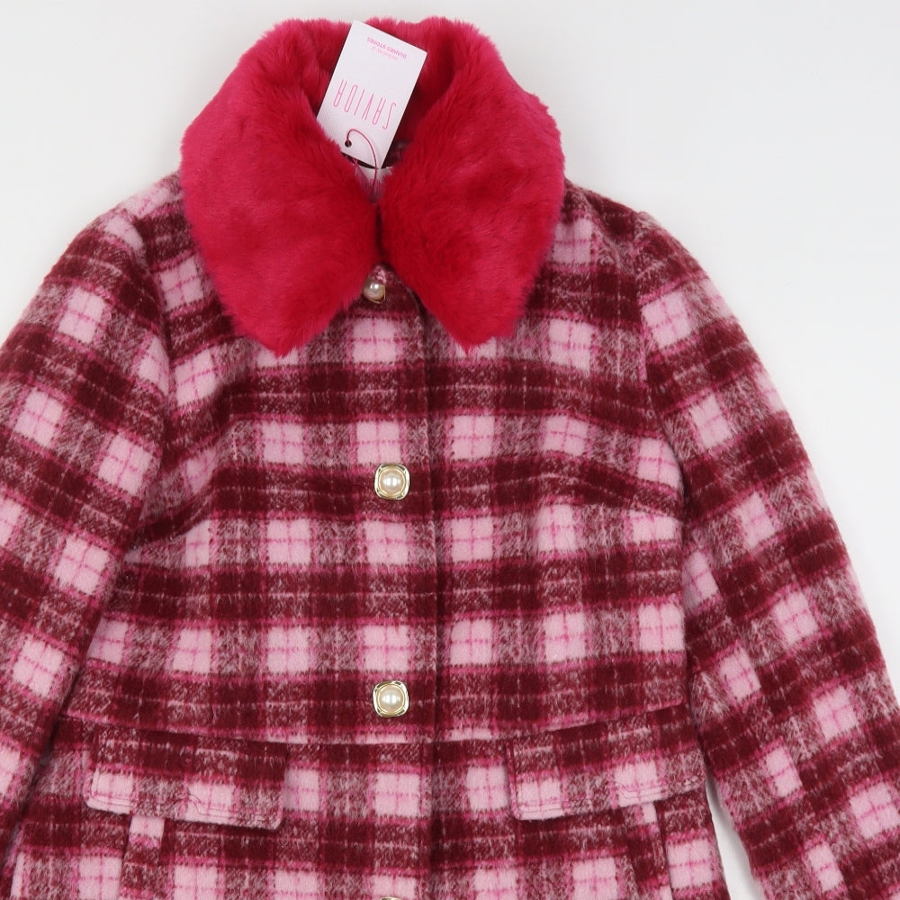 Savida Womens Pink Plaid  Overcoat Coat Size M  Button
