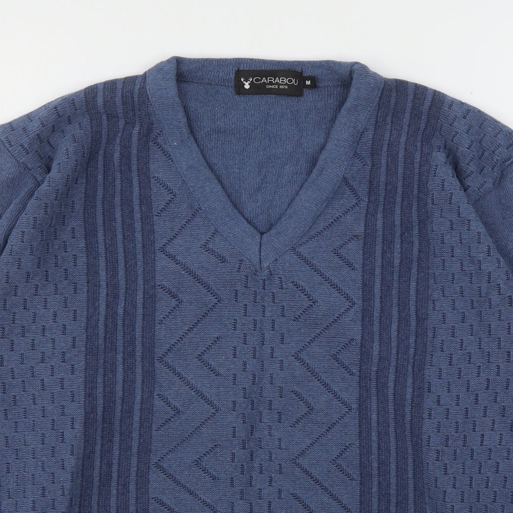 Carabou Mens Blue V-Neck  Cotton Pullover Jumper Size M