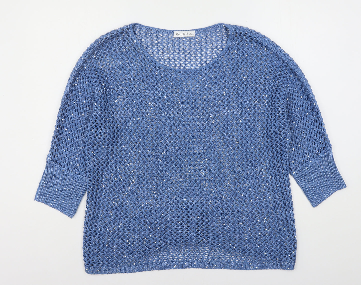 Gallery Womens Blue Round Neck  Polyester Pullover Jumper Size L