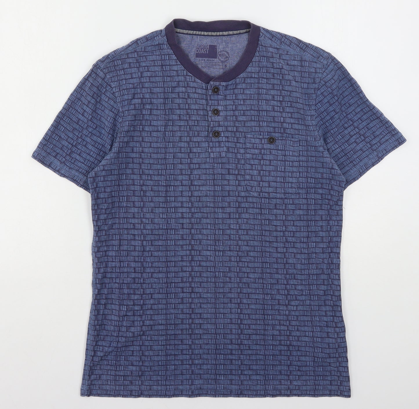 North Coast Mens Blue Geometric Cotton  T-Shirt Size S Round Neck
