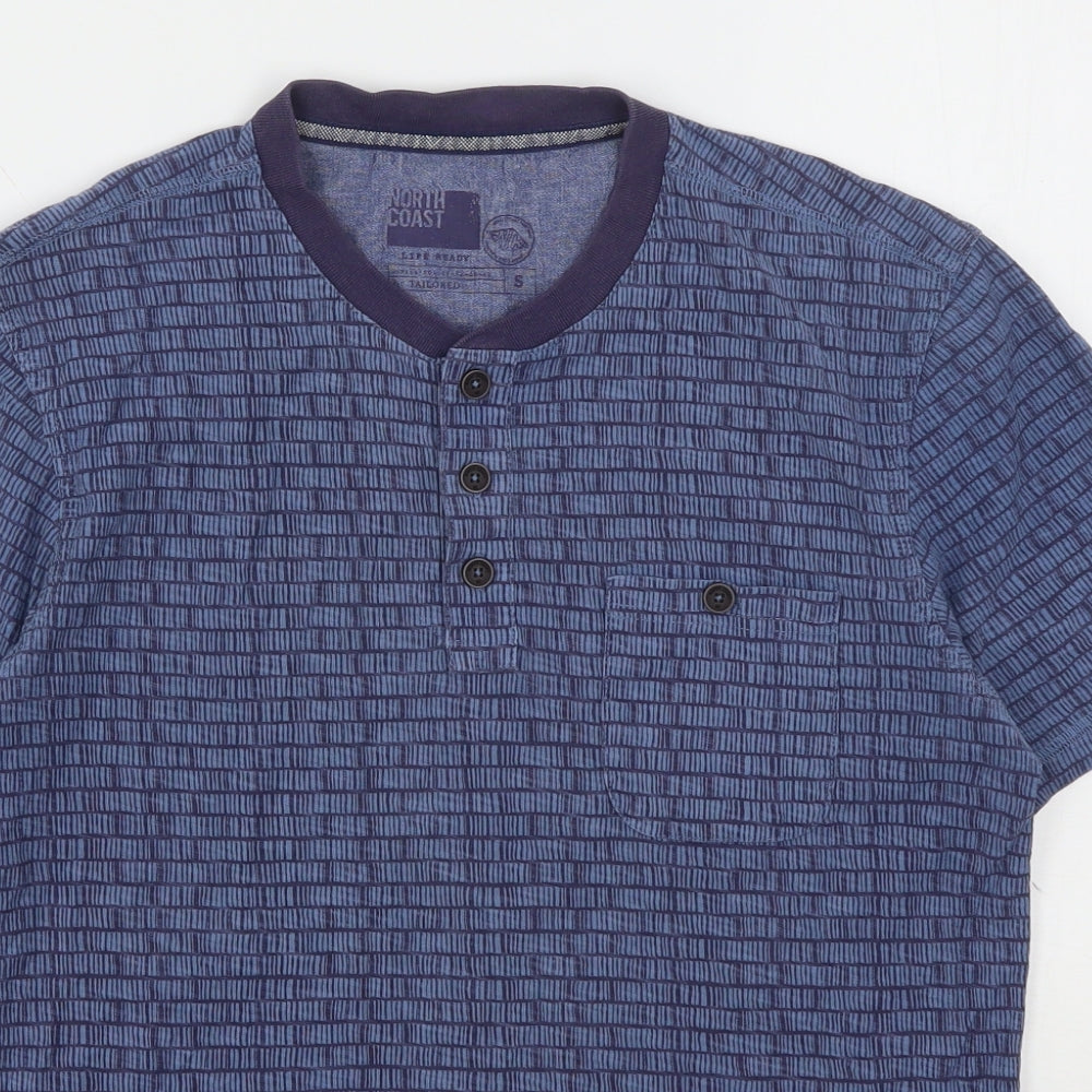 North Coast Mens Blue Geometric Cotton  T-Shirt Size S Round Neck
