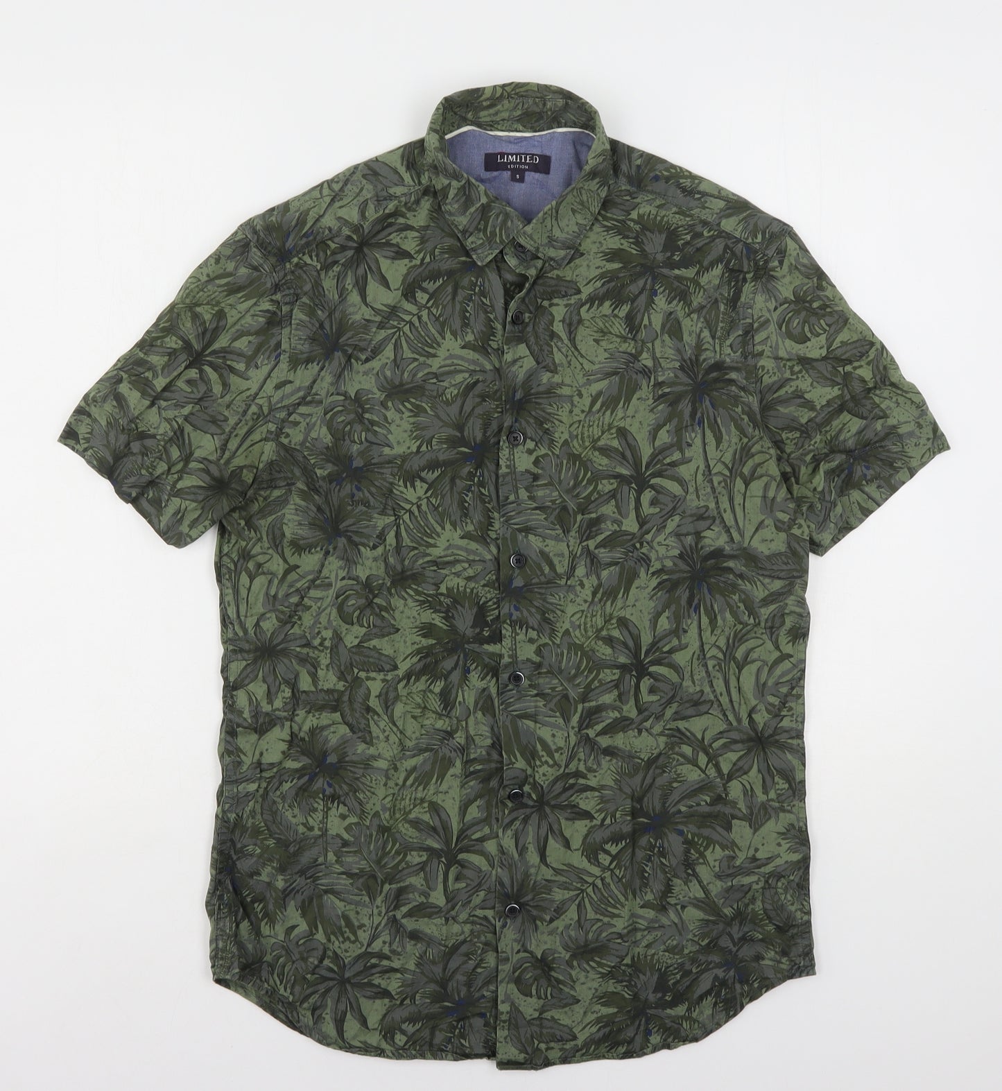 Marks and Spencer Mens Green Floral Cotton  Button-Up Size S Collared Button