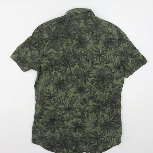 Marks and Spencer Mens Green Floral Cotton  Button-Up Size S Collared Button