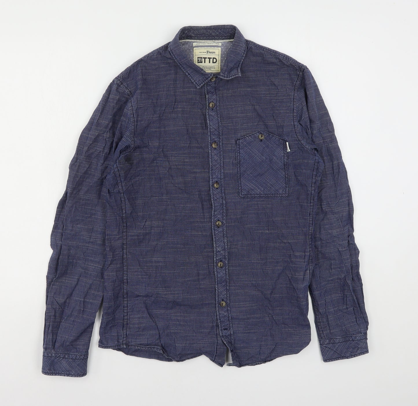 Tom Tailor  Mens Blue Geometric Cotton  Button-Up Size S Collared Button