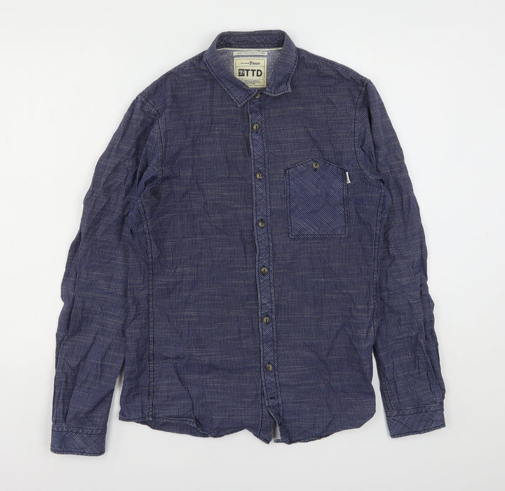 Tom Tailor  Mens Blue Geometric Cotton  Button-Up Size S Collared Button