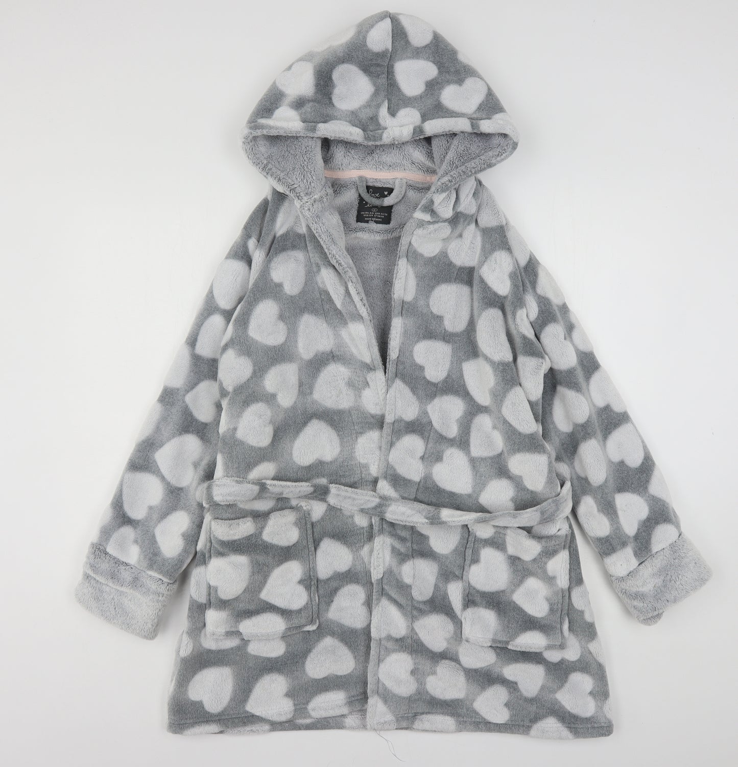 Primark Womens Grey Geometric Polyester Kimono Gown Size 6  Tie