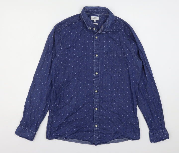 NEXT Mens Blue Floral Cotton  Button-Up Size M Collared