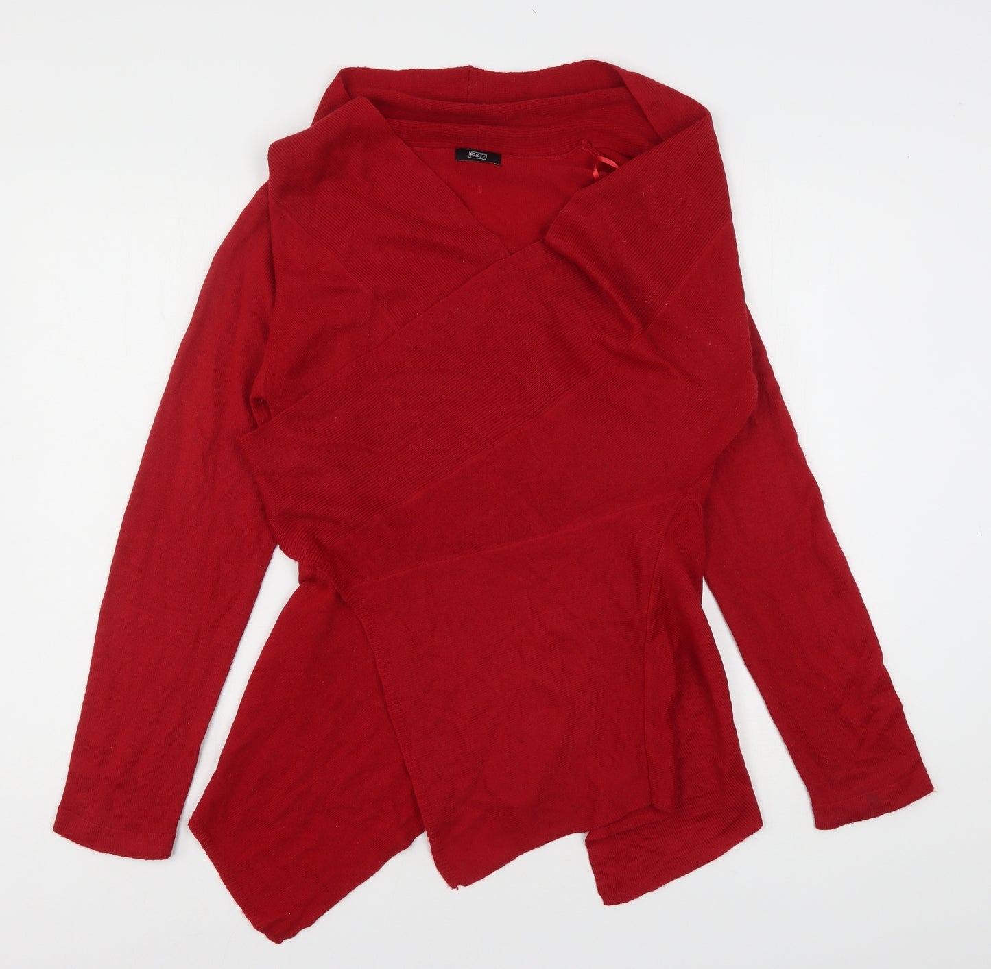 F&F Womens Red V-Neck  Acrylic Cardigan Jumper Size 14