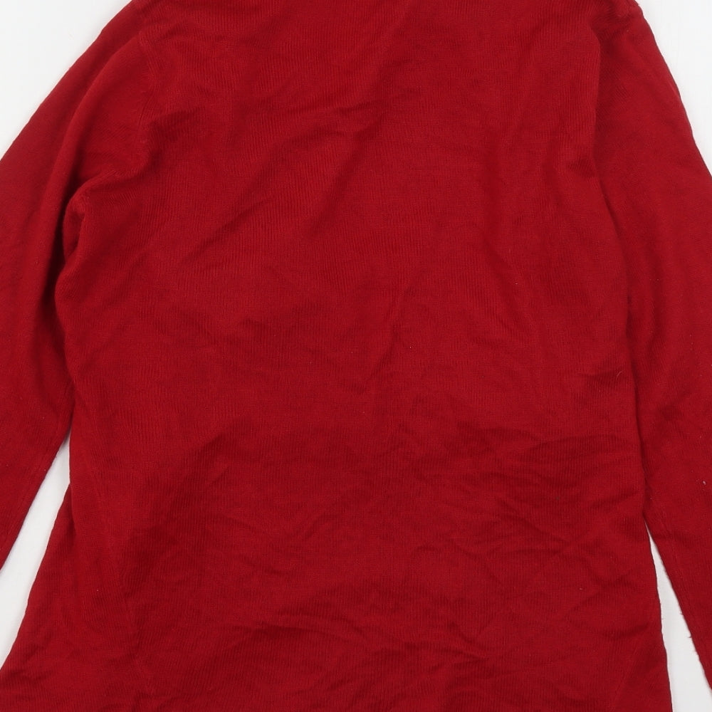 F&F Womens Red V-Neck  Acrylic Cardigan Jumper Size 14