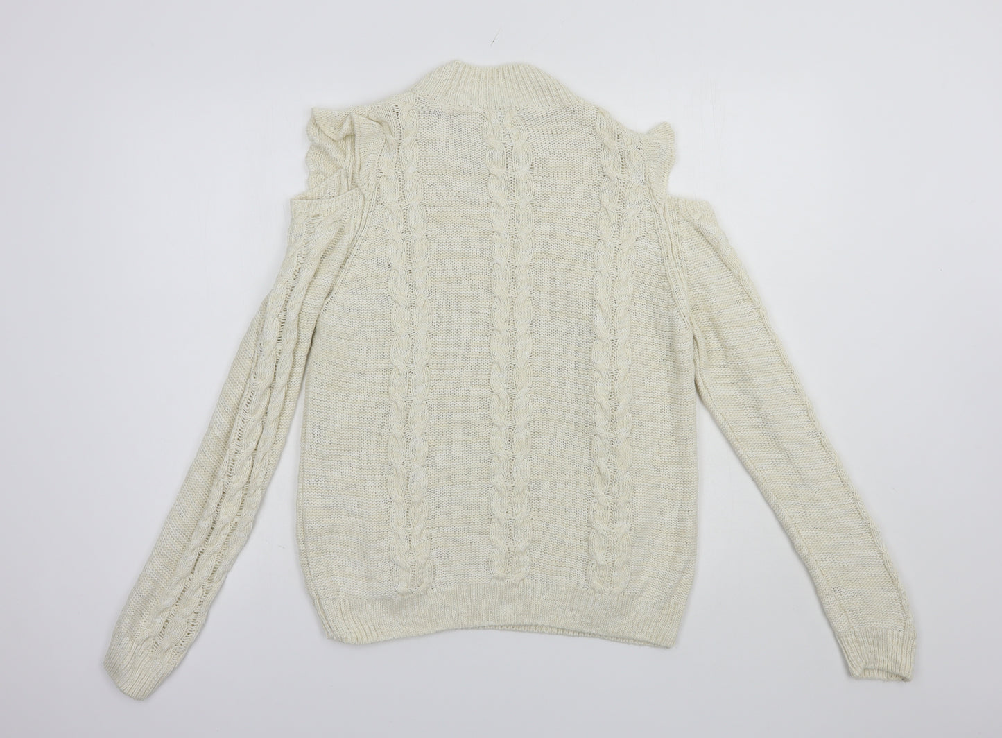 River Island Womens Ivory Mock Neck  Acrylic Pullover Jumper Size 12   - Cold Shoulder