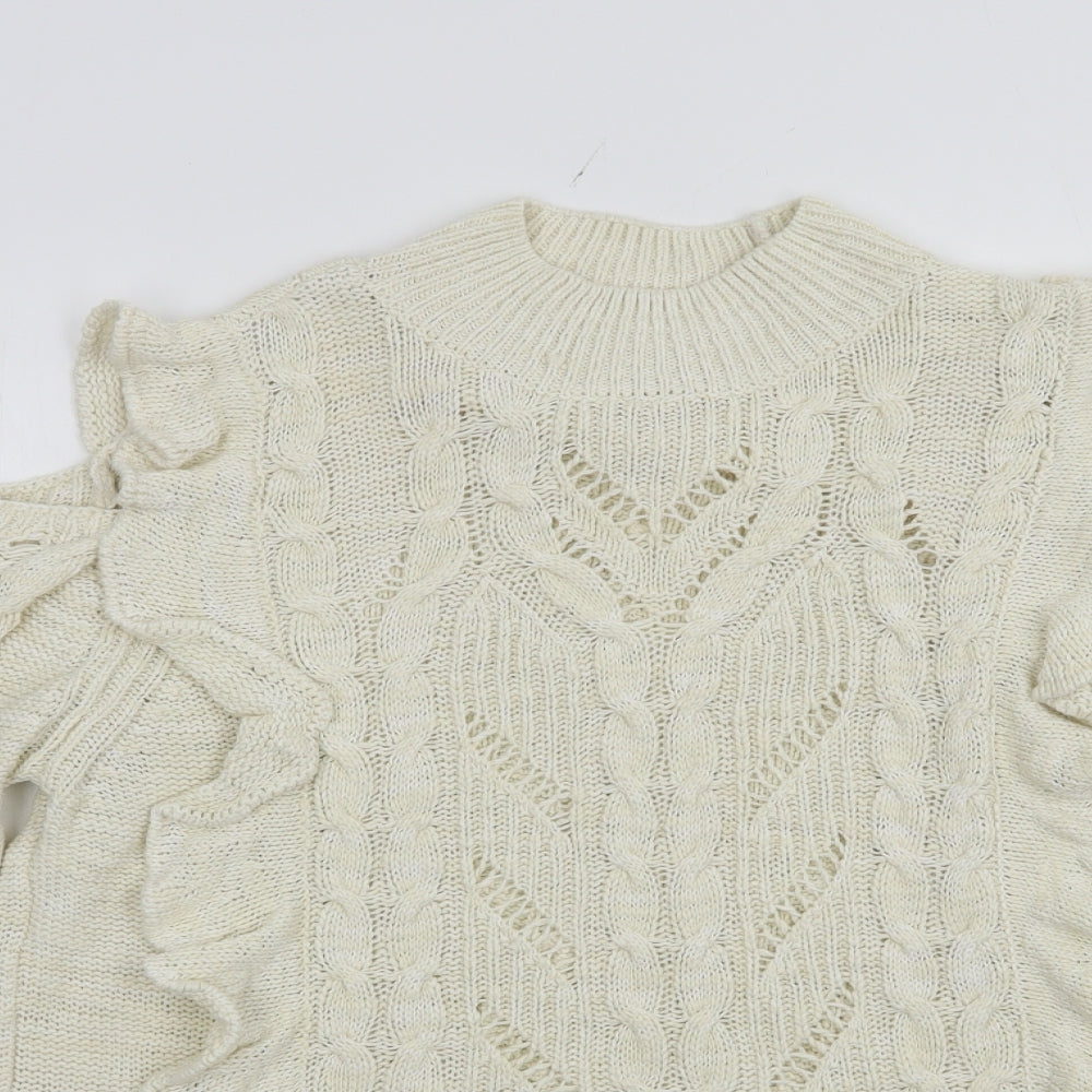 River Island Womens Ivory Mock Neck  Acrylic Pullover Jumper Size 12   - Cold Shoulder