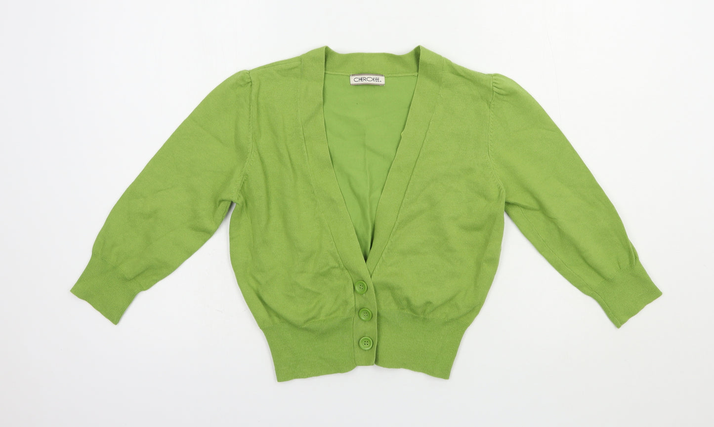 Cherokee Womens Green V-Neck  Cotton Cardigan Jumper Size 12   - Cropped
