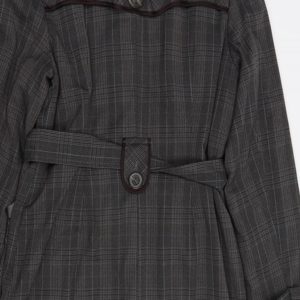 Miss You Womens Grey Plaid  Trench Coat Coat Size L  Button