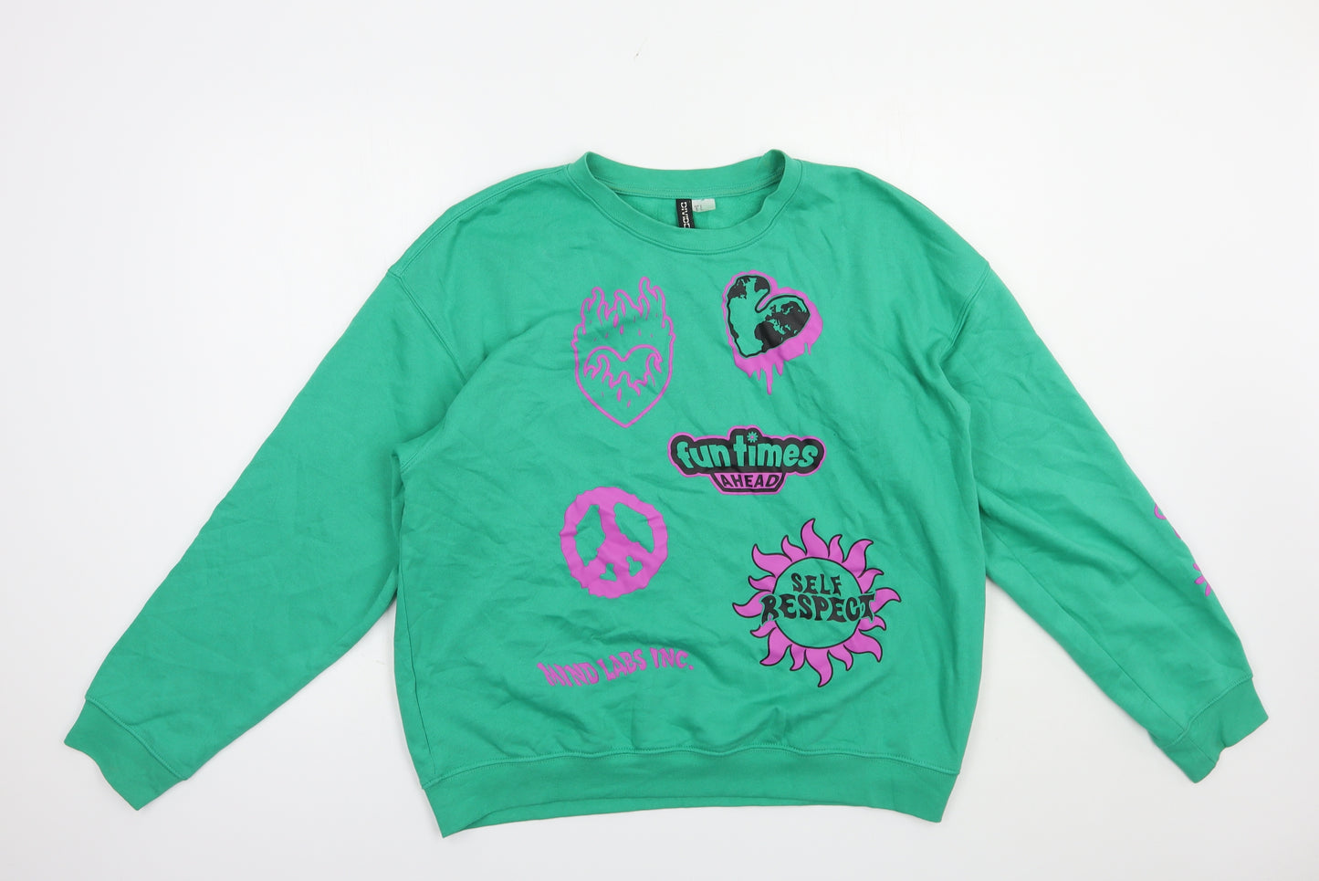 H&M Womens Green  Cotton Pullover Sweatshirt Size S  Pullover