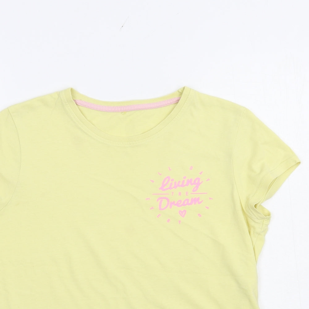 George Girls Yellow  Cotton Basic Polo Size 13-14 Years Crew Neck Pullover - Living The Dream