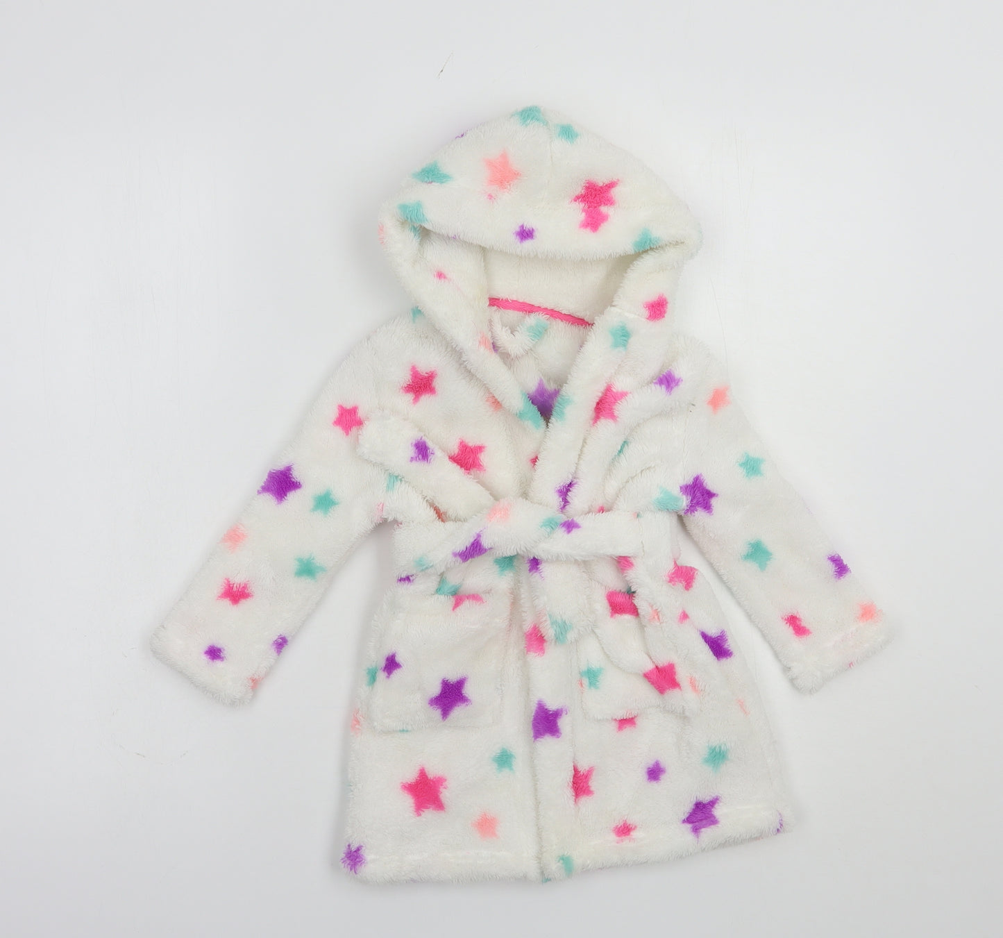 Dunnes Stores Baby White Geometric Polyester Kimono Robe Size 12-18 Months  Tie - Star Print