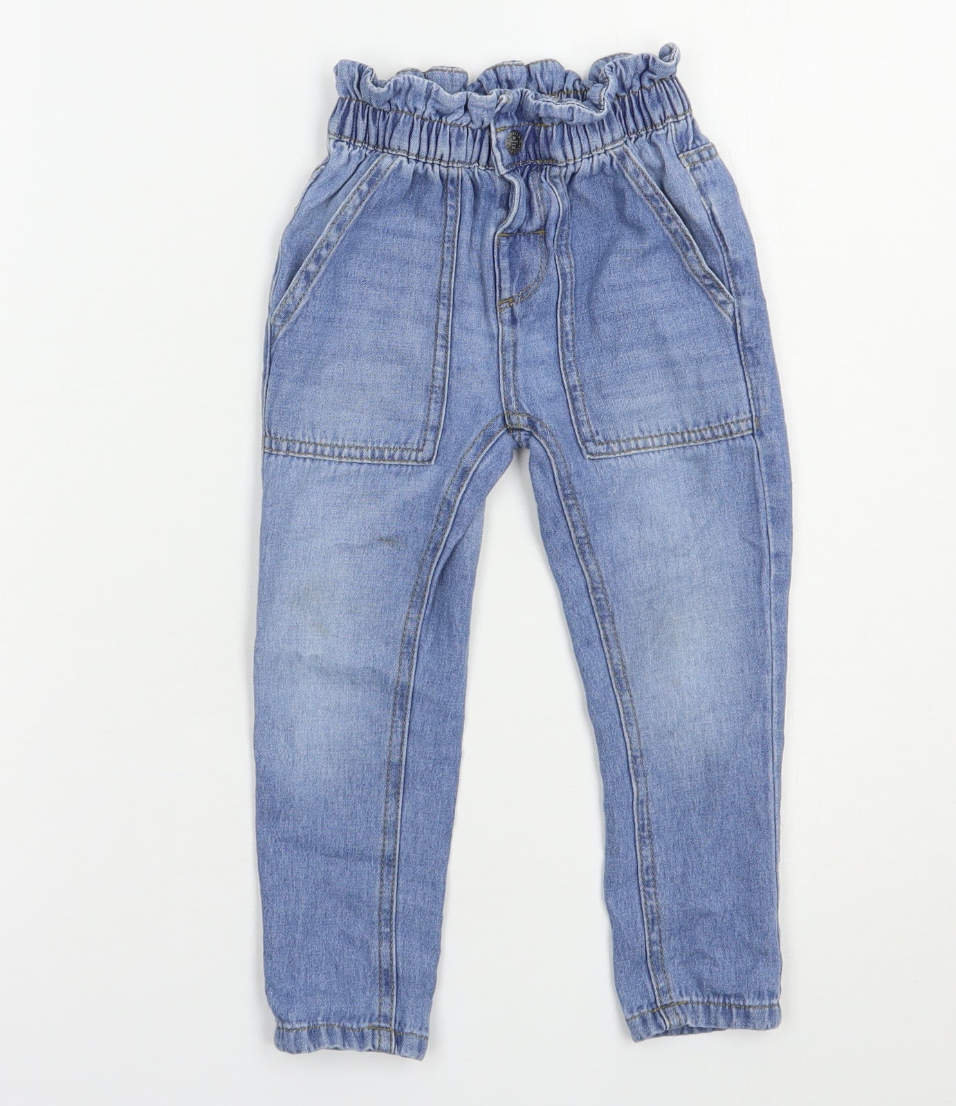 Marks and Spencer Girls Blue  Cotton Straight Jeans Size 2-3 Years  Regular Button