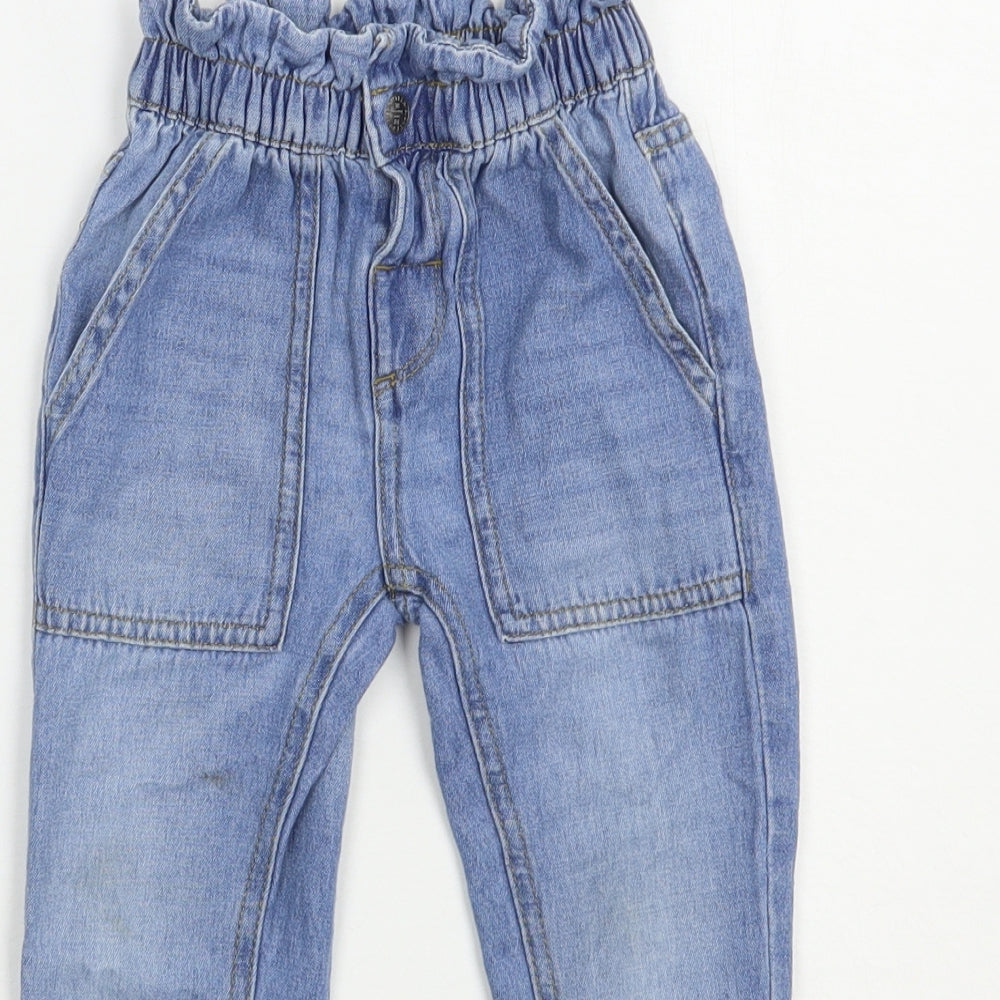 Marks and Spencer Girls Blue  Cotton Straight Jeans Size 2-3 Years  Regular Button