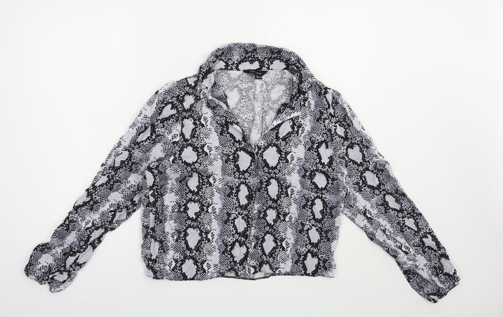 New Look Womens Grey Animal Print Viscose Basic Button-Up Size 16 Collared