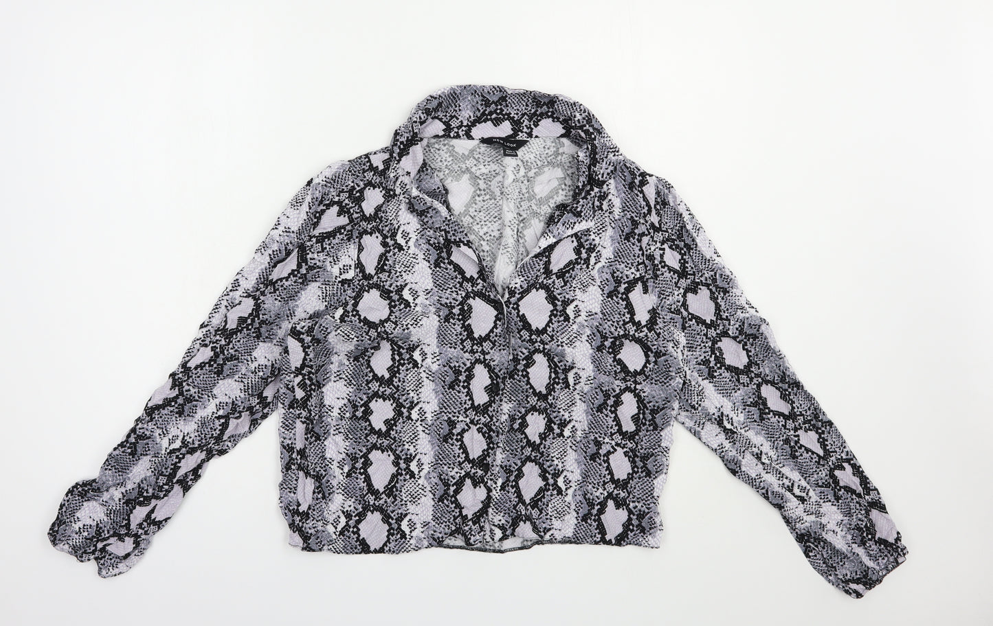 New Look Womens Grey Animal Print Viscose Basic Button-Up Size 16 Collared