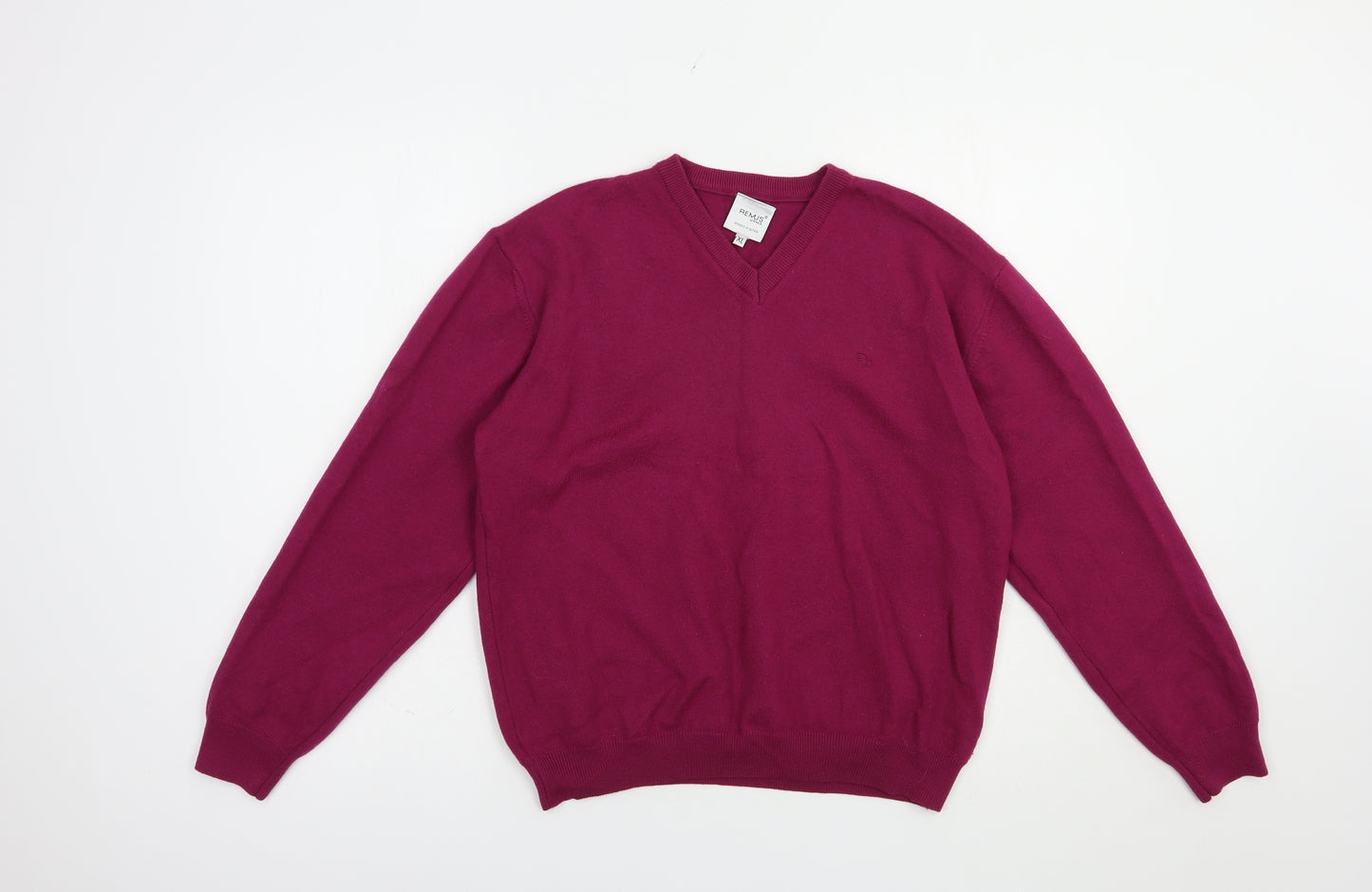 Remus Uomo Mens Purple V-Neck  Acrylic Pullover Jumper Size XL