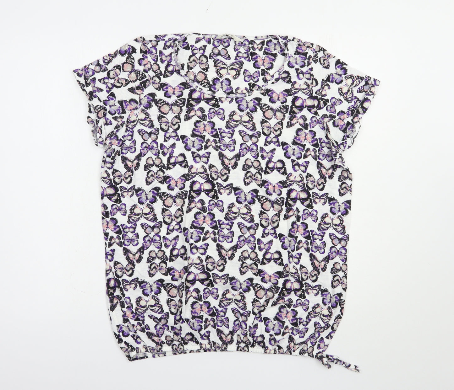 George Womens White Geometric Cotton Basic Blouse Size 16 Scoop Neck - Butterfly Print