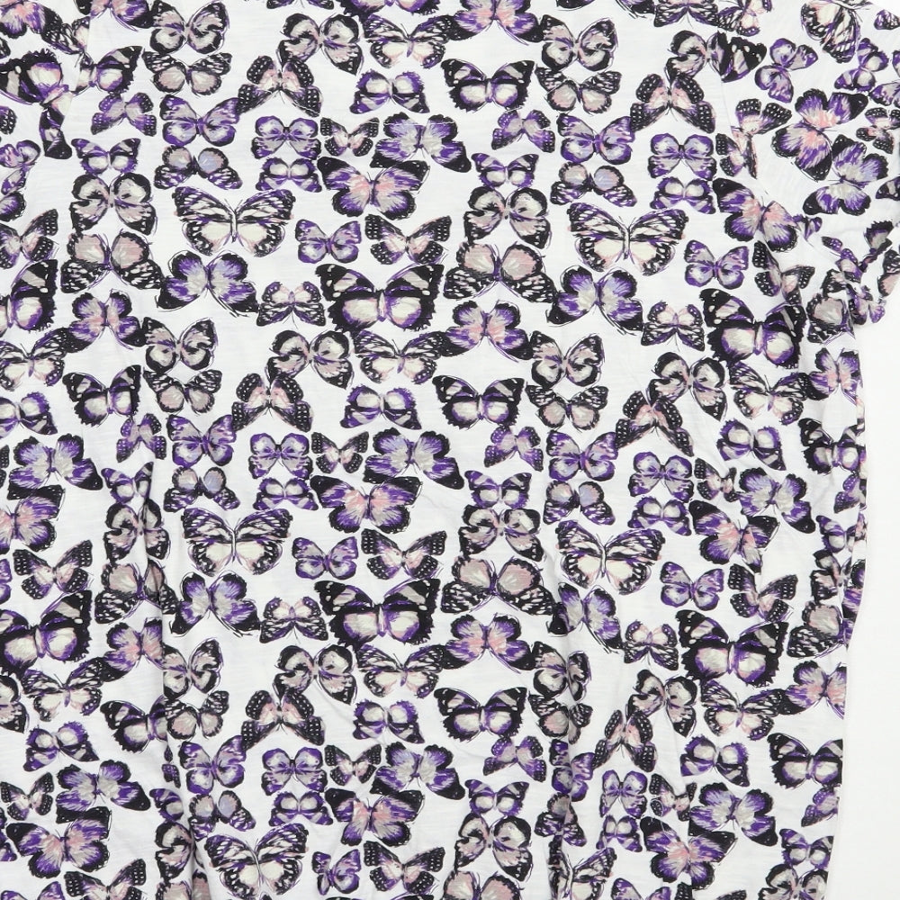 George Womens White Geometric Cotton Basic Blouse Size 16 Scoop Neck - Butterfly Print