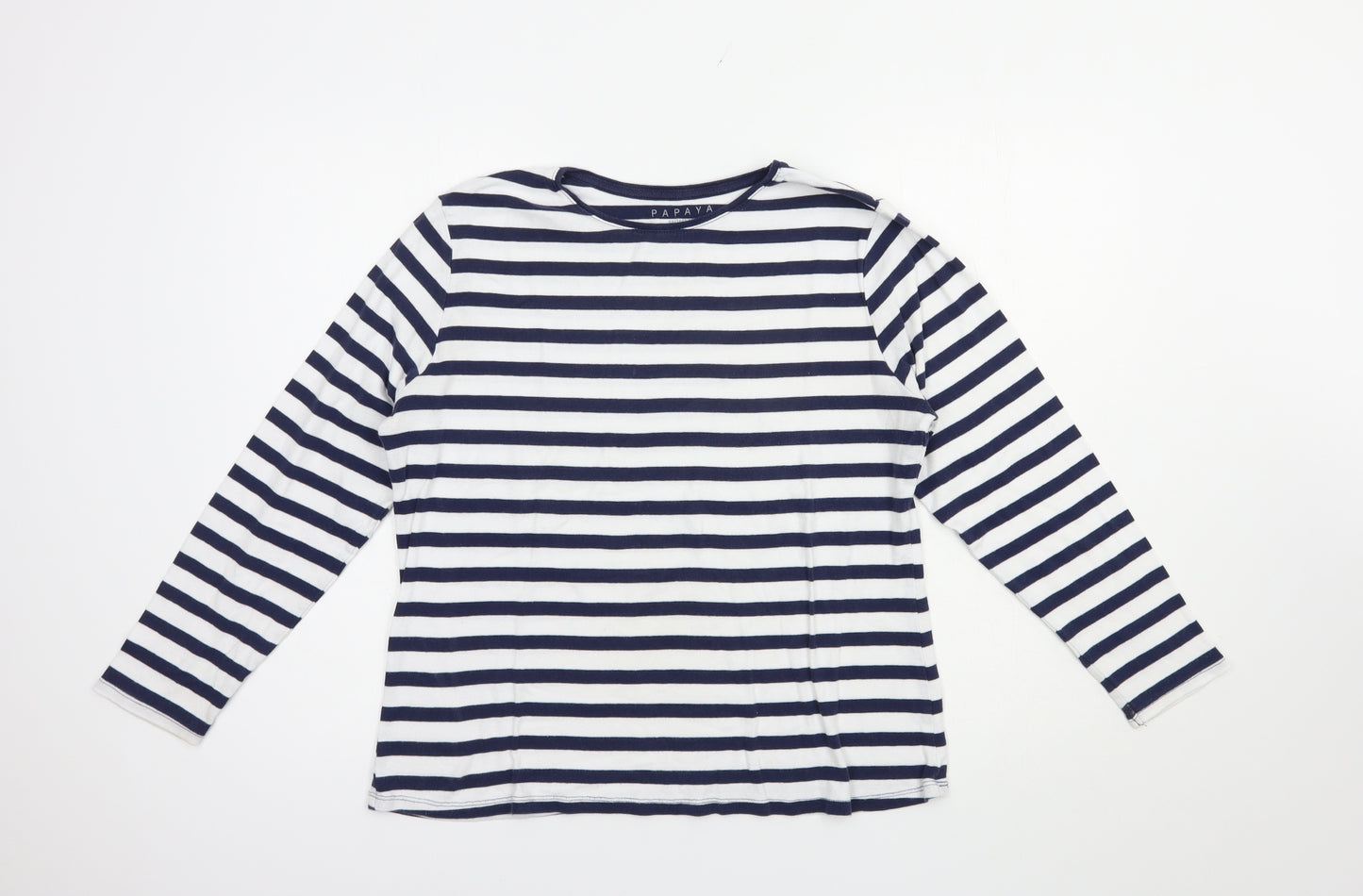 Papaya Womens White Striped Cotton Basic T-Shirt Size 20 Crew Neck