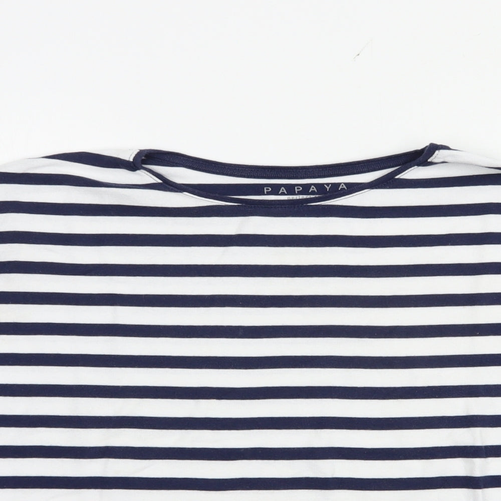 Papaya Womens White Striped Cotton Basic T-Shirt Size 20 Crew Neck