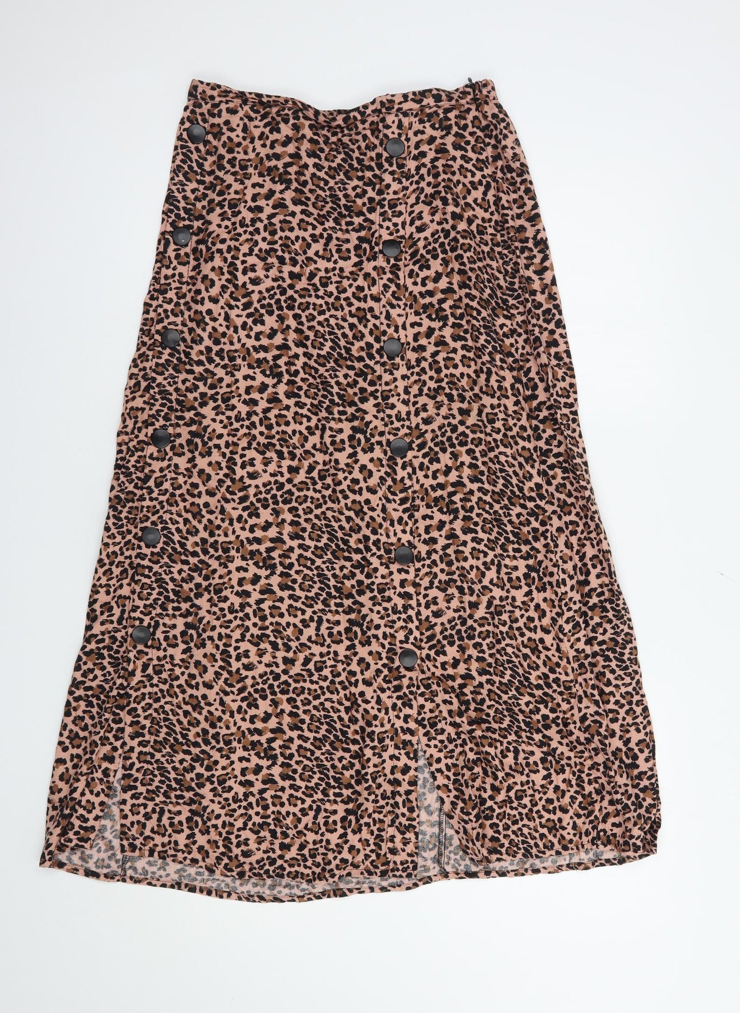 Stradivarius Womens Beige Animal Print Viscose Maxi Skirt Size 10   Zip