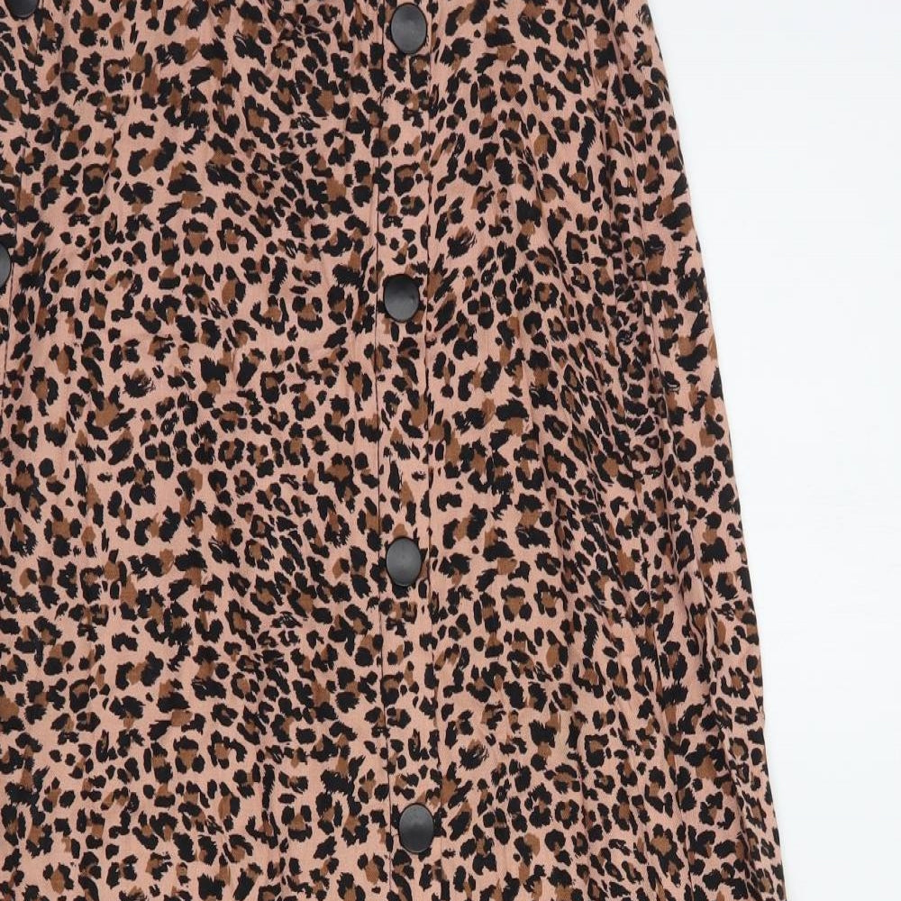 Stradivarius Womens Beige Animal Print Viscose Maxi Skirt Size 10   Zip