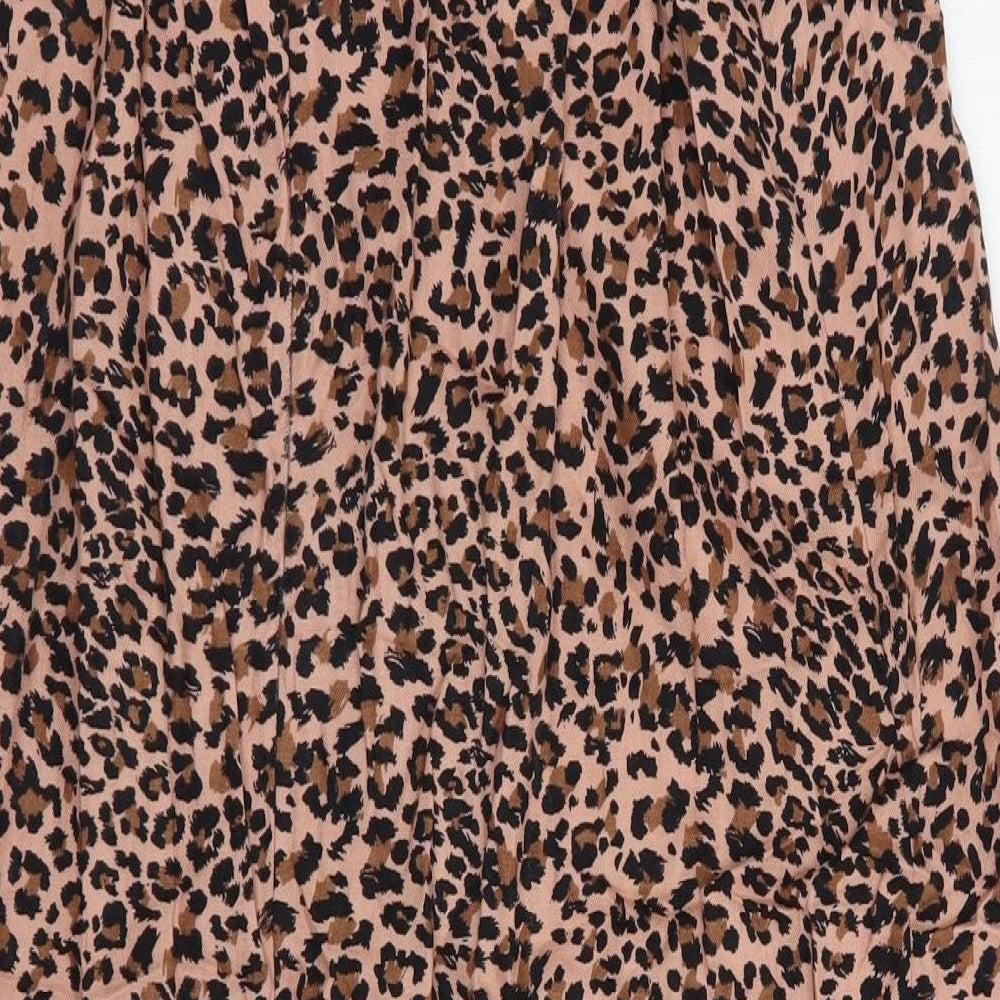 Stradivarius Womens Beige Animal Print Viscose Maxi Skirt Size 10   Zip