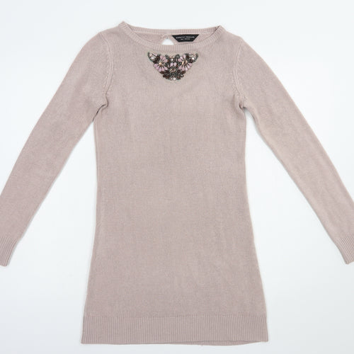 Dorothy Perkins Womens Pink Boat Neck  Acrylic Tunic Jumper Size 10