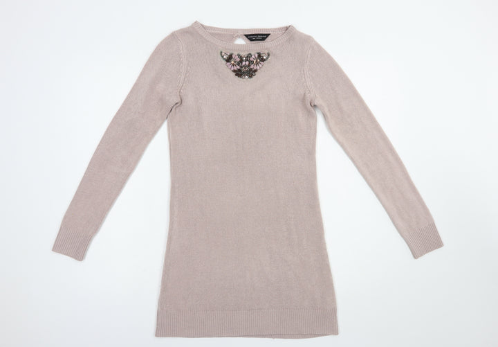 Dorothy Perkins Womens Pink Boat Neck Acrylic Tunic Jumper Size 10
